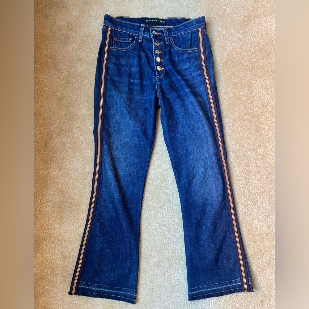 Veronica Beard Jeans Carolyn 10" Baby Bootcut Button Fly Tuxedo Stripe Size 26